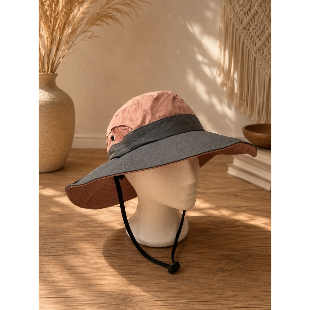 Sun Shade Womens Wide Brim Bucket Hat Pink Grey Mesh Hiking Fishing Safari Cap